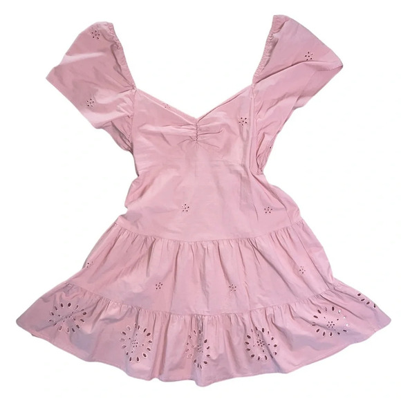 ZARA Blush Pink Mini Sundress Cutwork Embroidery Size Small Preppy Summer - Picture 6 of 6